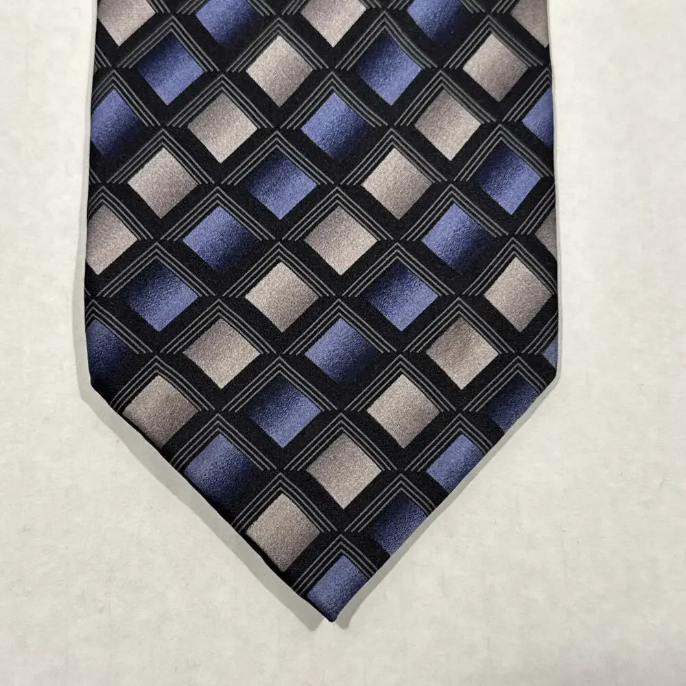 Giorgio Brutini Long Silk Tie Black Blue Gray Geometric Men Foulard Necktie 62x4